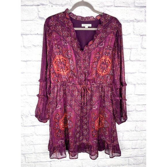 FRYE AND CO. Women's Purple Boho Long Sleeve Knee Length Dress XL - Picture 1 of 6
